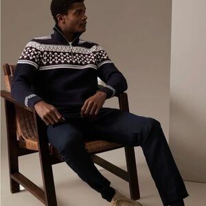 Marks & Spencer Cotton Blend Fair Isle Half Zip Jumper - Size Large